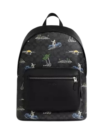 Coach West Backpack In Signature Canvas With Surf Print  Charcoal 