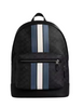 Coach West Backpack In Signature Canvas With Varsity Stripe Charcoal Denim Chalk