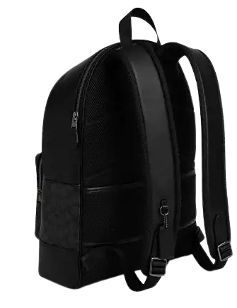 Coach West Backpack In Signature Canvas With Varsity Stripe Charcoal Denim Chalk