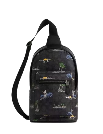 Coach West Pack In Signature Canvas With Surf Print Charcoal