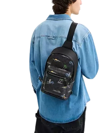Coach West Pack In Signature Canvas With Surf Print Charcoal