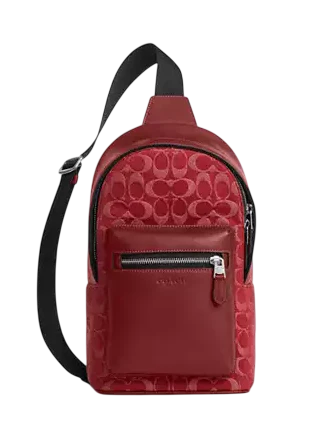 Coach West Pack In Signature Denim Ruby Red 