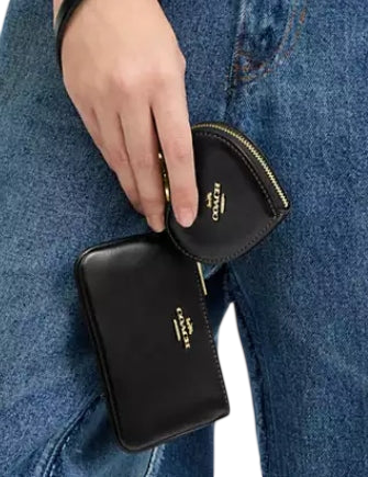 Coach Wristlet And Heart Pouch With Charm Black