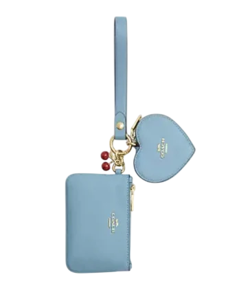 Coach Wristlet And Heart Pouch With Charm Light Blue 