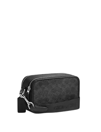 Coach Wyatt Crossbody Bag In Signature Canvas With Varsity Stripe Black