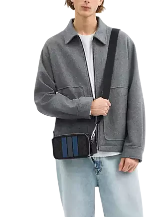Coach Wyatt Crossbody Bag In Signature Canvas With Varsity Stripe Black