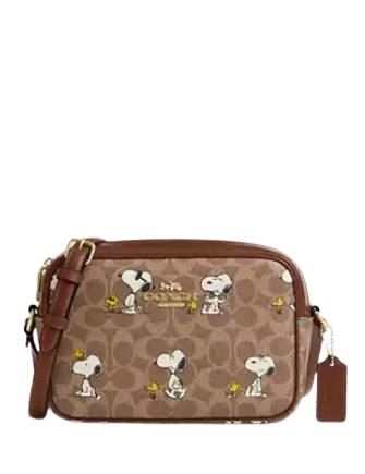 Coach X Peanuts Jamie Camera Bag In Signature Canvas With Snoopy Print Tan Brown