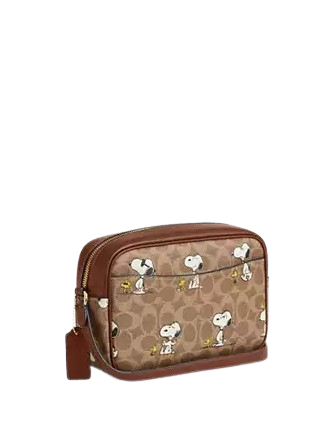 Coach X Peanuts Jamie Camera Bag In Signature Canvas With Snoopy Print Tan Brown
