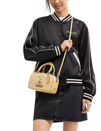 Coach X Peanuts Satchel Crossbody Bag In Signature Canvas With Charlie Brown  Hay 
