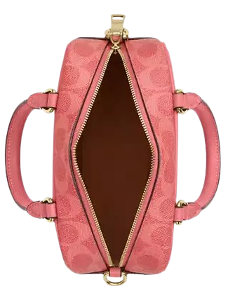 Coach X Peanuts Satchel Crossbody Bag In Signature Canvas With Lucy Bright Coral