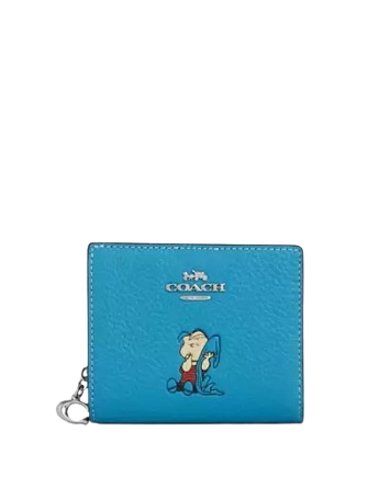 Coach X Peanuts Snap Wallet With Linus  Parrot Blue 