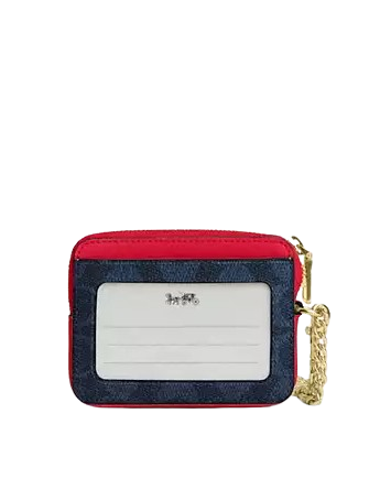 Coach Zip Card Case In Signature Canvas Denim Bold Red 