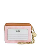Coach Zip Card Case In Signature Canvas With Charm Powder Pink
