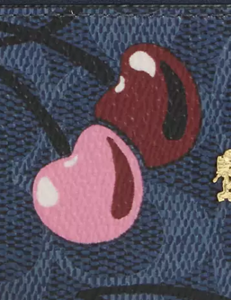 Coach Zip Card Case In Signature Canvas With Cherry Print Navy
