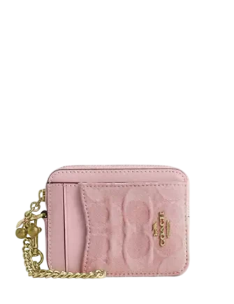 Coach Zip Card Case In Signature Denim With Charm