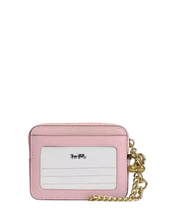Coach Zip Card Case In Signature Denim With Charm Light Pink 