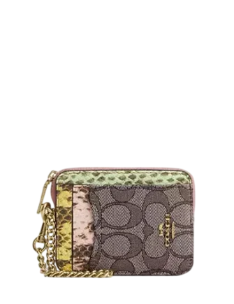 Coach Zip Card Case In Signature Jacquard Oak