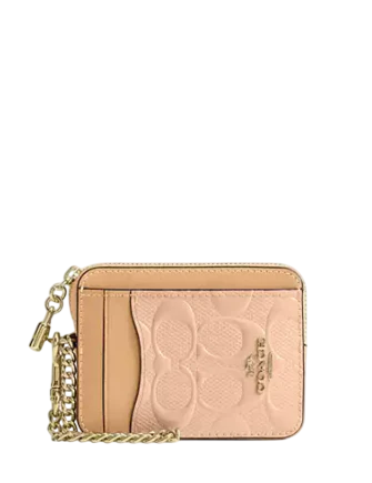 Coach Zip Card Case In Signature Leather With Charm Faded Blush 