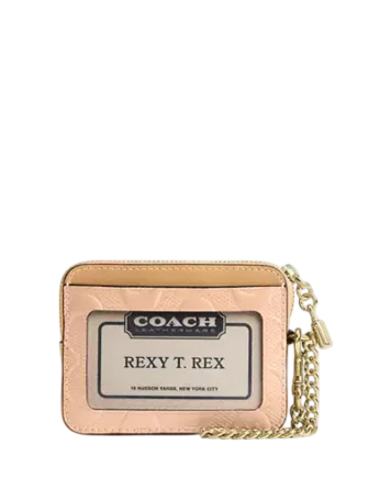Coach Zip Card Case In Signature Leather With Charm Faded Blush 