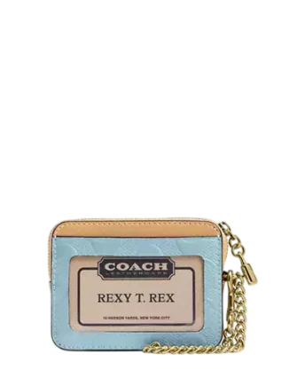 Coach Zip Card Case In Signature Leather With Charm Light Blue