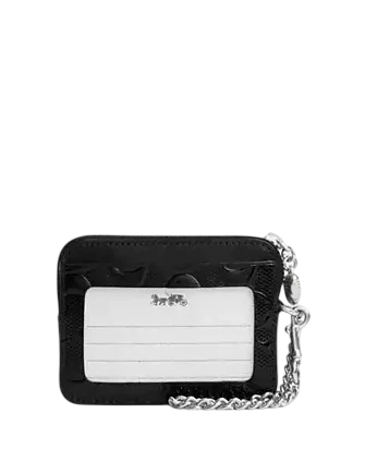 Coach Zip Card Case In Signature Leather With Heart Charm Black