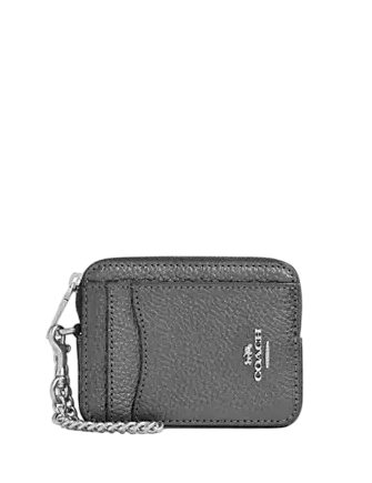 Coach Zip Card Case Silver