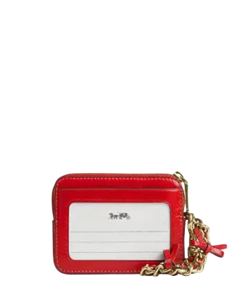 Coach Zip Card Case With Bows Bright Cherry