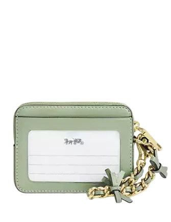 Coach Zip Card Case With Bows Light Pistachio