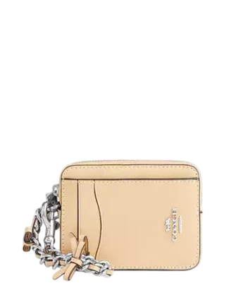 Coach Zip Card Case With Bows Light Sand