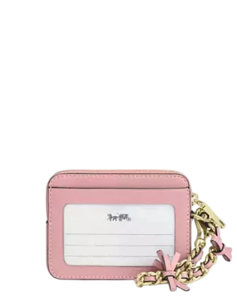 Coach Zip Card Case With Bows Soft Pink