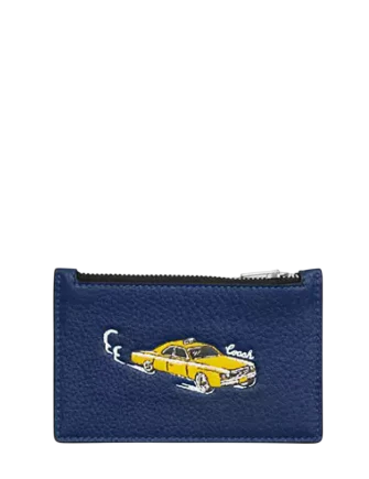 Coach Zip Card Case With Car Print Deep Blue 