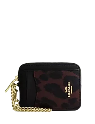 Coach Zip Card Case With Dark Leopard Print