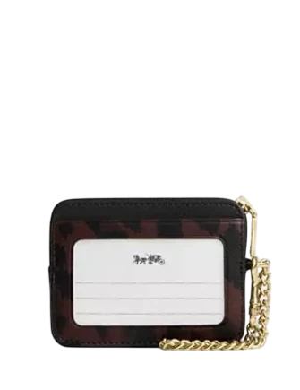 Coach Zip Card Case With Dark Leopard Print