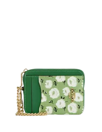 Coach Zip Card Case With Floral Print Kelly Green