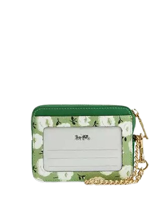 Coach Zip Card Case With Floral Print Kelly Green