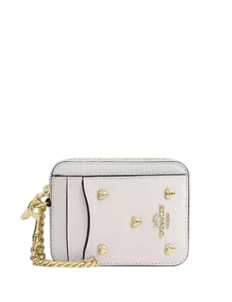 Coach Zip Card Case With Heart Rivets