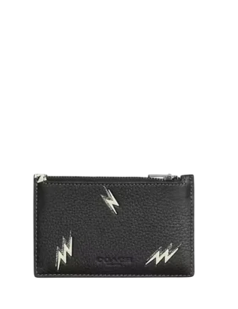 Coach Zip Card Case With Lightning Bolt Print Black