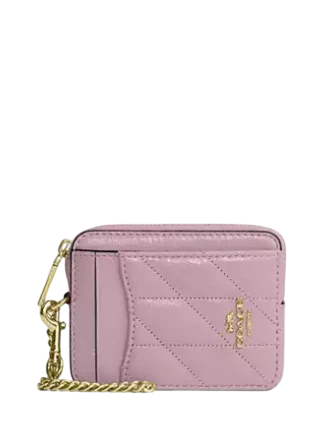 Coach Zip Card Case With Quilting Carnation