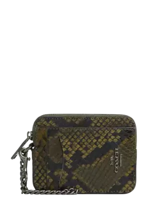 Coach Zip Card Case With Snake Print Olive
