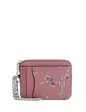 Coach Zip Card Case With Star Print Dusty Pink