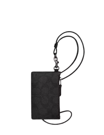 Coach Zip Lanyard Card Case In Signature Canvas Charcoal Black