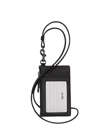 Coach Zip Lanyard Card Case In Signature Canvas Charcoal Black