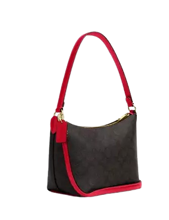 Coach Zip Top Shoulder Bag In Signature Canvas Walnut Bold Red