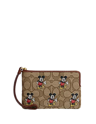 Coach Disney X Coach Corner Zip Wristlet In Signature Jacquard With Mickey Mouse Print
