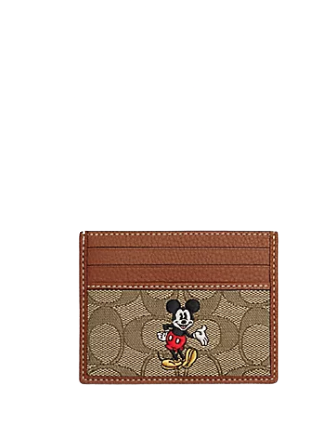Coach Disney X Coach Slim Id Card Case In Signature Jacquard With Mickey Mouse Print
