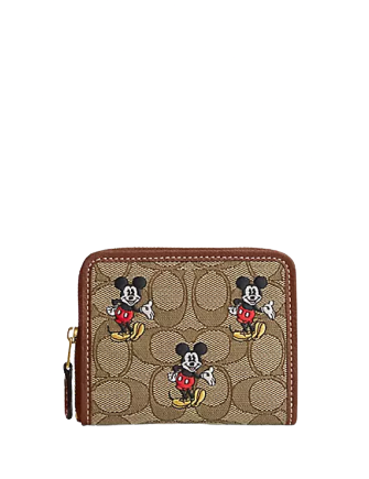 Coach Disney X Coach Small Zip Around Wallet In Signature Jacquard With Mickey Mouse Print