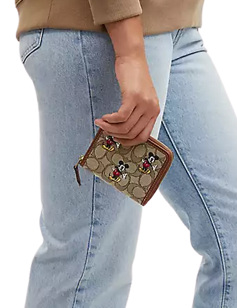 Coach Disney X Coach Small Zip Around Wallet In Signature Jacquard With Mickey Mouse Print