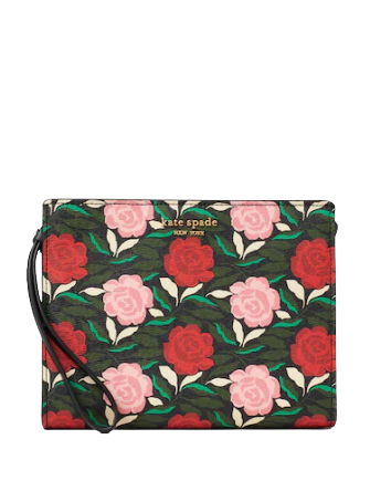 Kate Spade Morgan Rose Garden Print Wristlet Card Case In Black