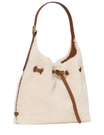 Kate Spade New York 454 Belted Faux Shearling Shoulder Bag  Cashew Milk 