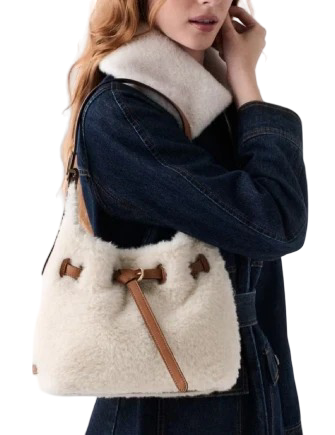 Kate Spade New York 454 Belted Faux Shearling Small Shoulder Bag  Cashew Milk 